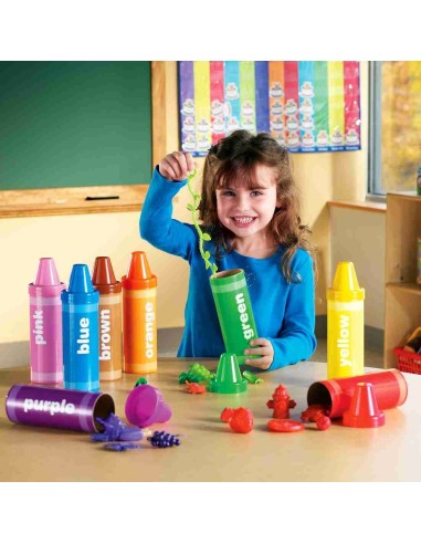 Rainbow sorting crayons