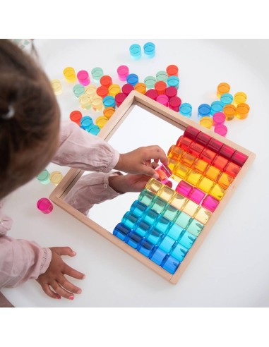 Bandeja espejo con cilindros translúcidos