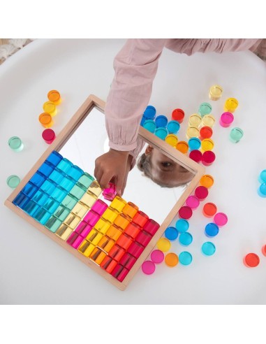 Bandeja espejo con cilindros translúcidos