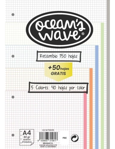 Recambio A4 4x4 90g 150+50h 5 Colores