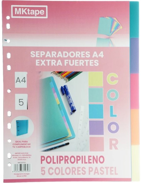Separador Plástico A4 5 colores