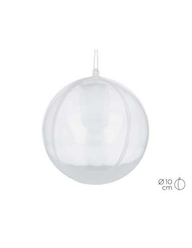 Bola plástico transparente para colgar 2 partes 10cm.