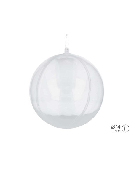 Bola plástico transparente para colgar 2 partes 14cm.