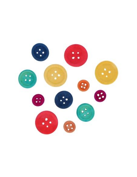 Botones de madera mix colores medidas surtidas 30u.