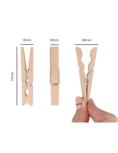 Pinzas madera grandes natural 72x10mm 60u