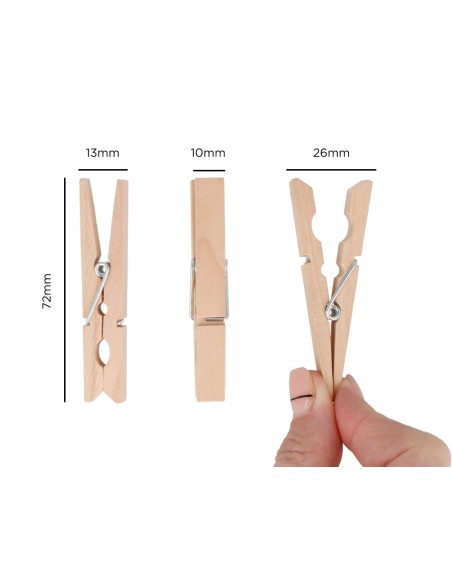Pinzas madera grandes natural 72x10mm 60u