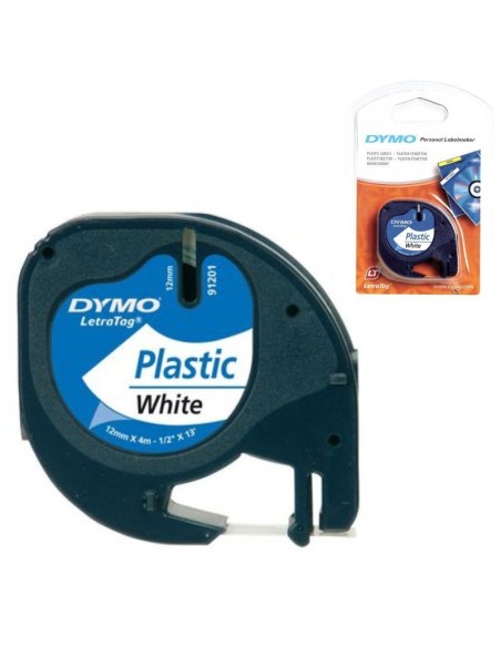 Cinta Dymo letratag plastic negro/blanco