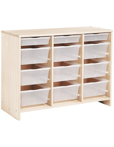 Mueble Bajo 12 Bandejas Transparentes Abedul